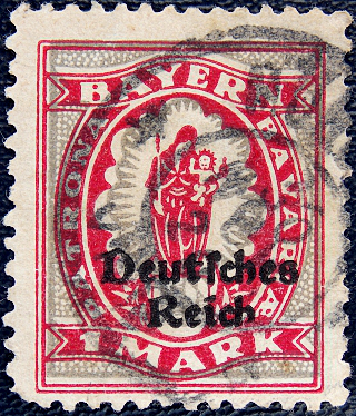 Германия , Рейх . 1920 год . Баварские марки с надписью 